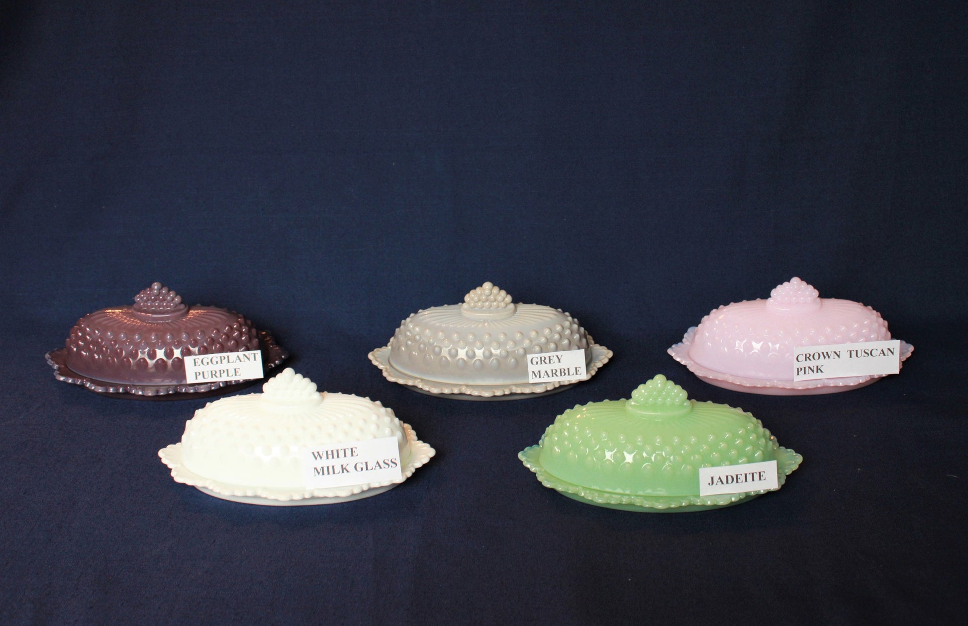 Mosser Hobnail Covered Butter Dish Single Stick or 1/4 Stick Scalloped Edge Base, Your CHOICE of Color