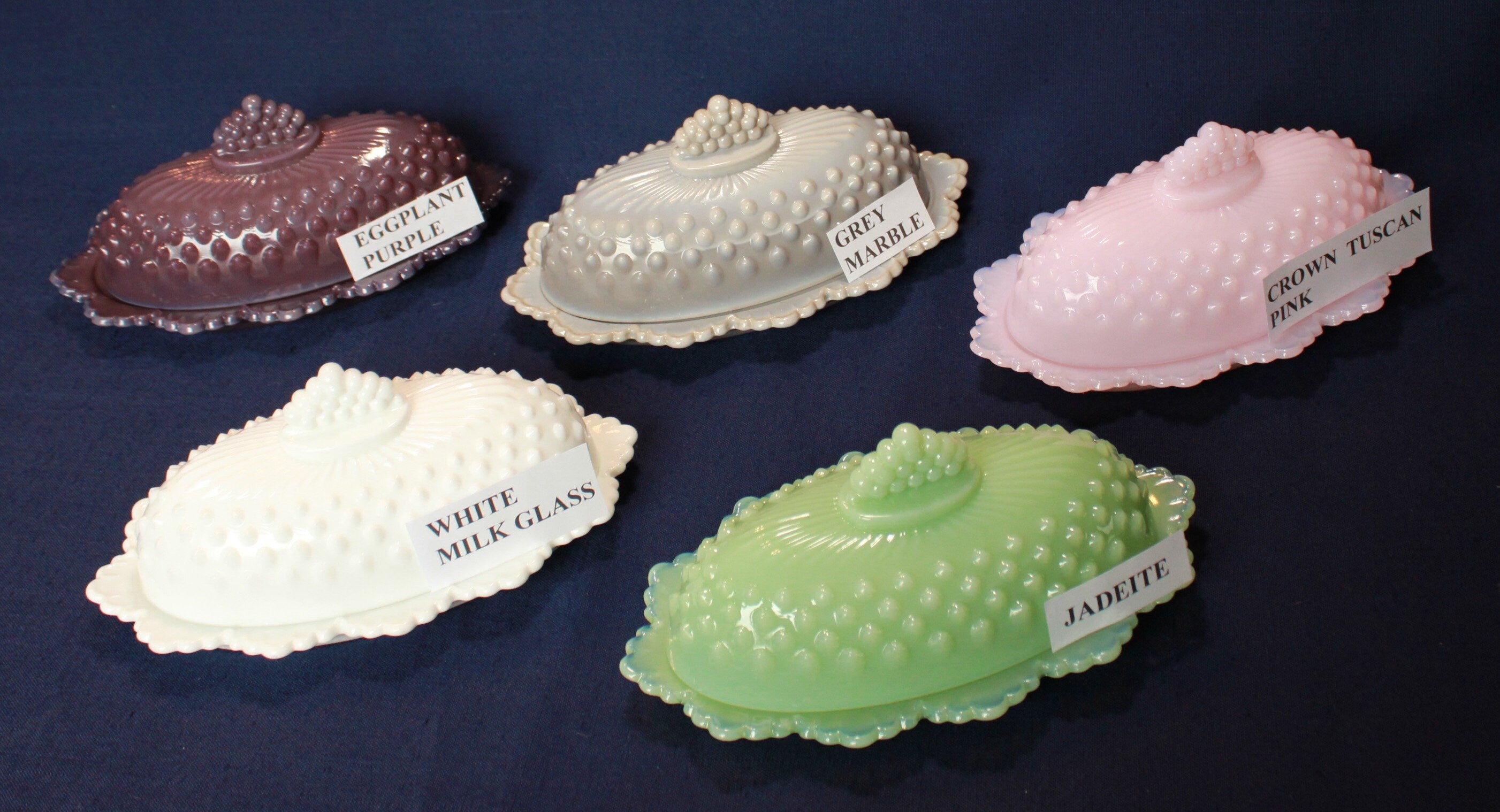 Mosser Hobnail Covered Butter Dish Single Stick or 1/4 Stick Scalloped Edge Base, Your CHOICE of Color