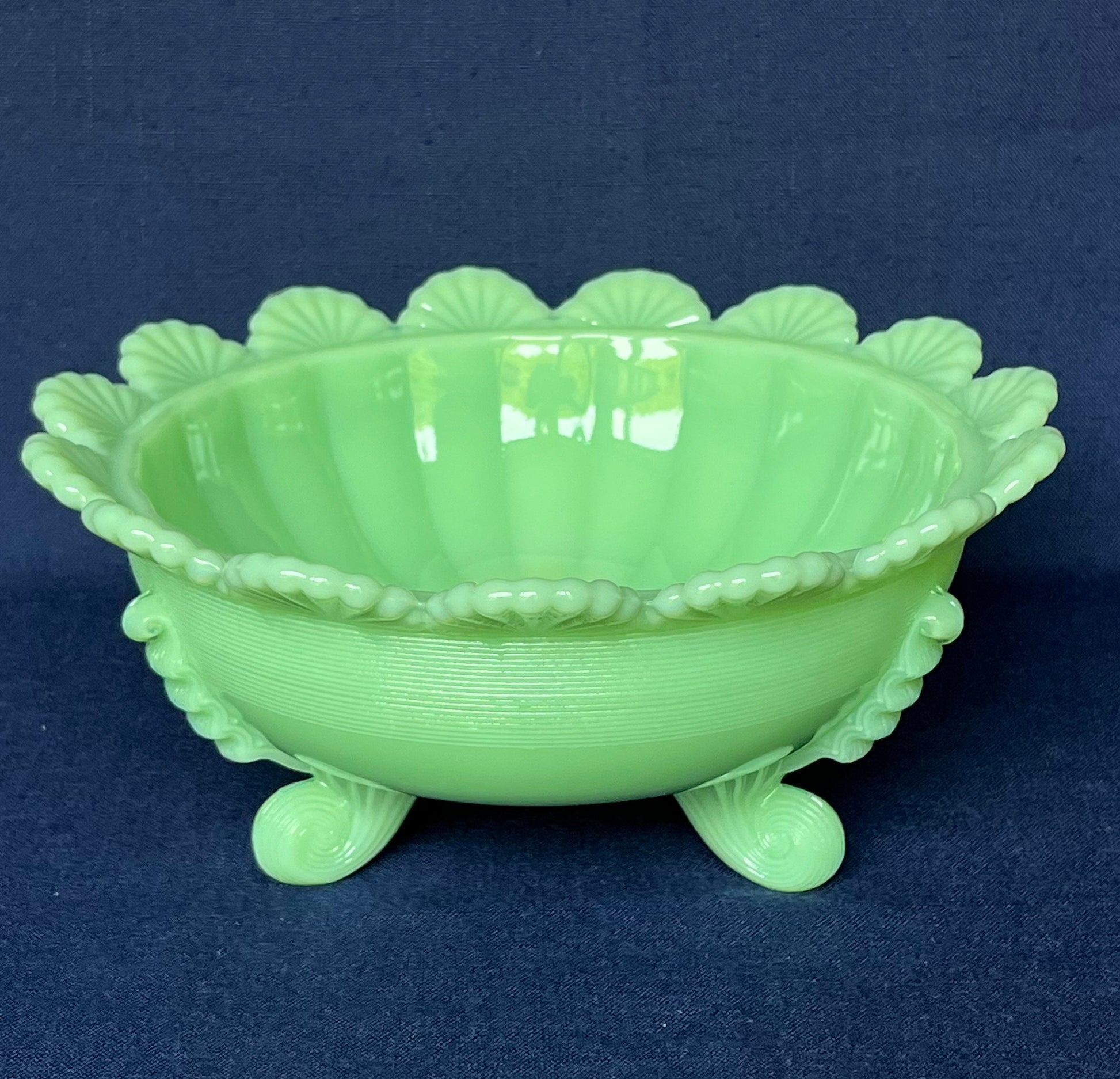 Jadeite Bowl 8" Wide 3 Toed Serving Bowl by Mosser Glass