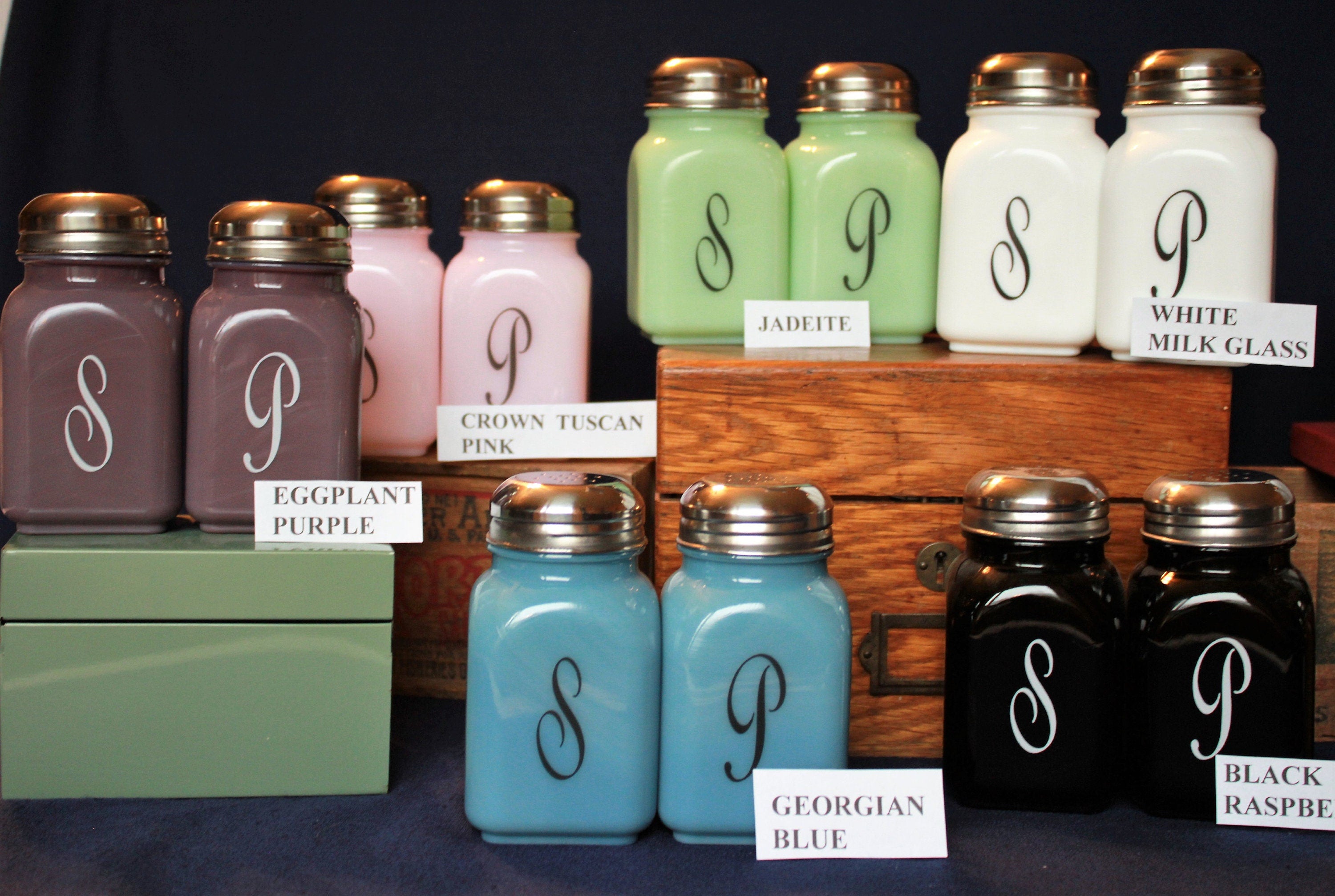 Monogram Salt and Pepper Shakers by Mosser Farmhouse Style, Your Choice of Colors