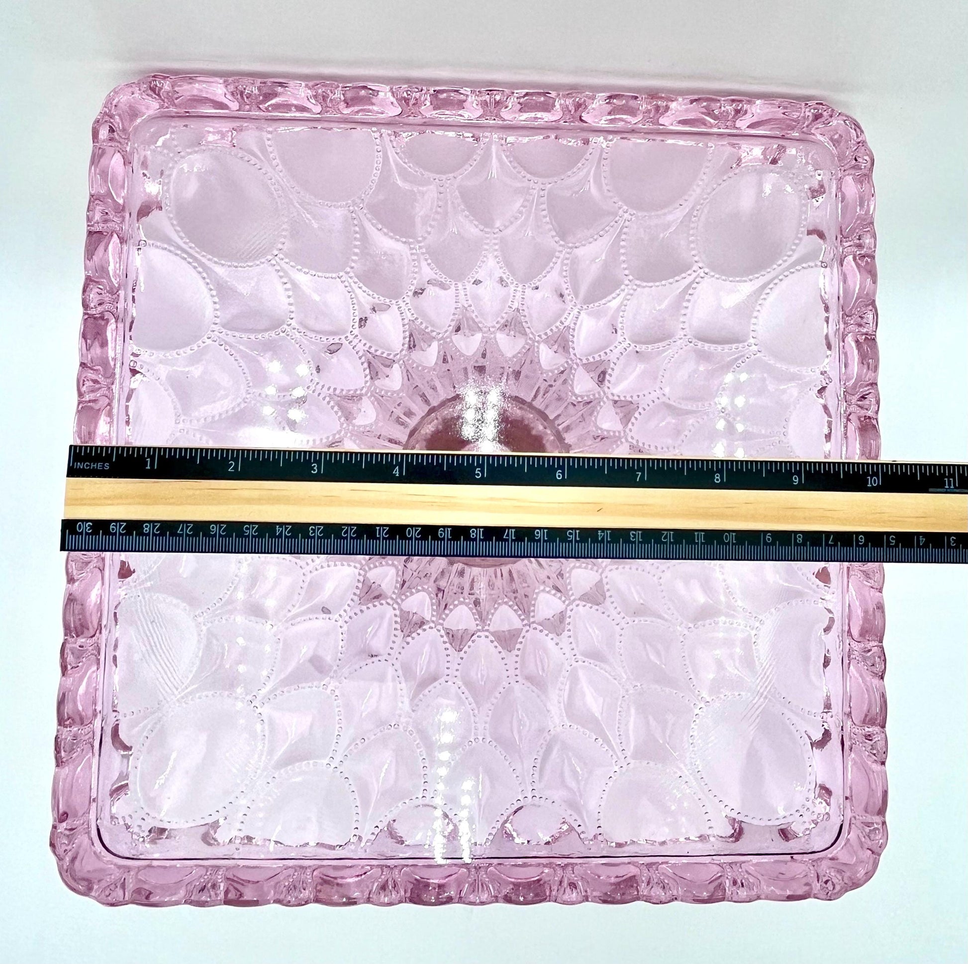 Mosser Pink Cake Stand or Cake Plate 10" Square Elizabeth Quilted Pedestal Cake Plate Wedding, Shower, Cupcakes